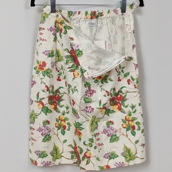 Jennifer Reed Vintage Skirt Linen Blend Retro Botanical Fruit Print White M NWT - Picture 3 of 9